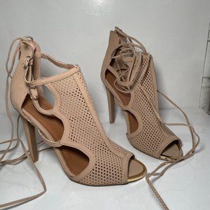 Lace up open toe booties